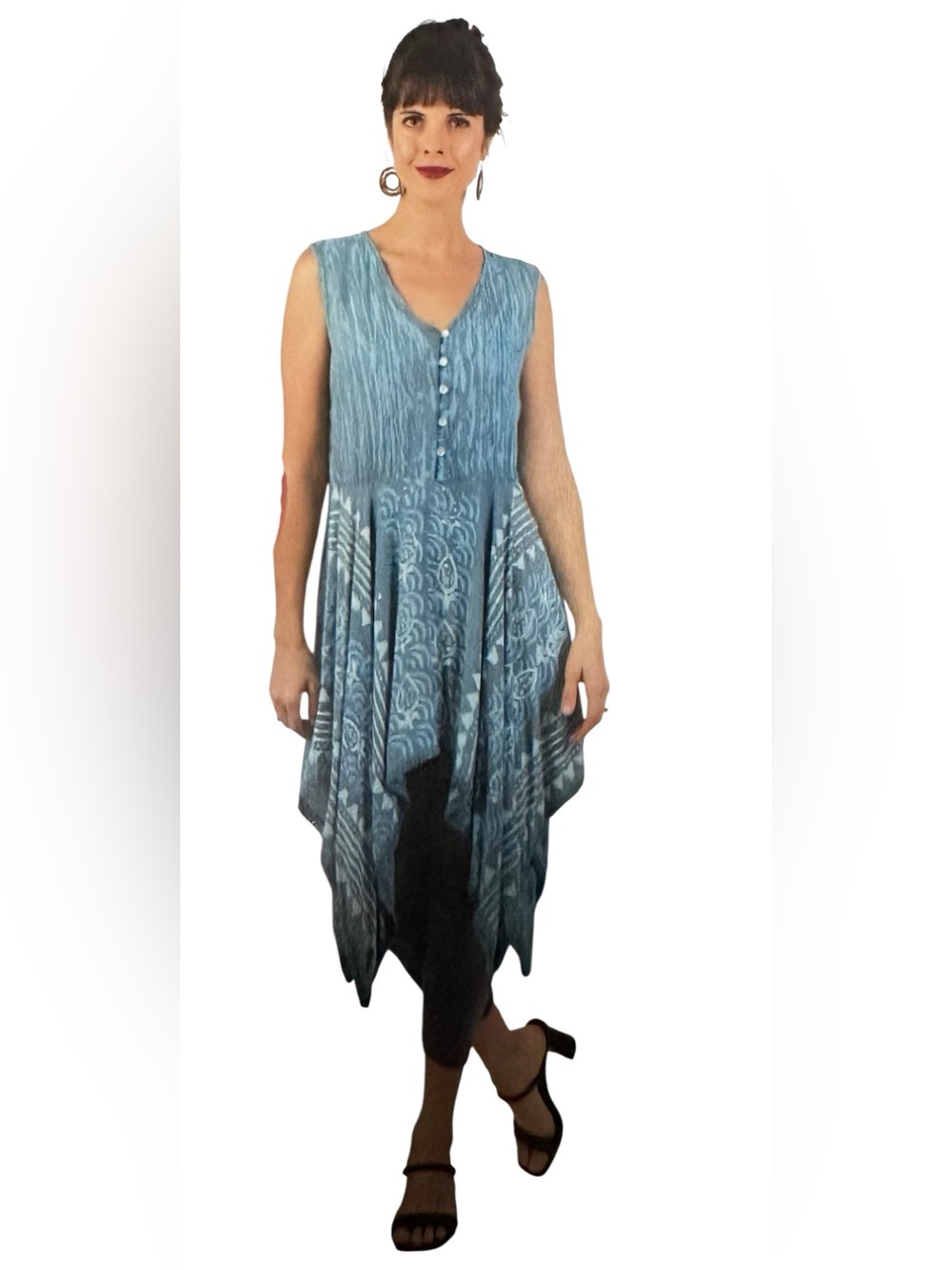 Sacred Threads Blue Patterned Handkerchief Hem Dress. 225062. LG/GR/GR 01